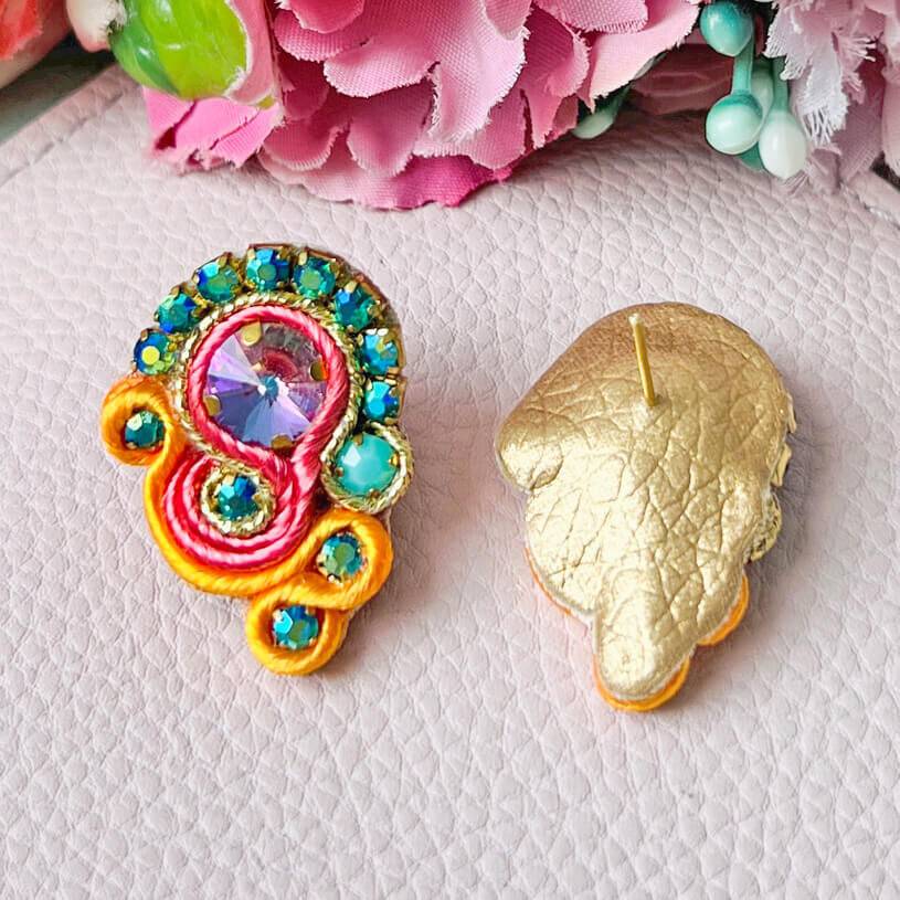 SchwesterSchwester Schöne Soutache-Ohrringe in Orange und Türkis Große Rabatte