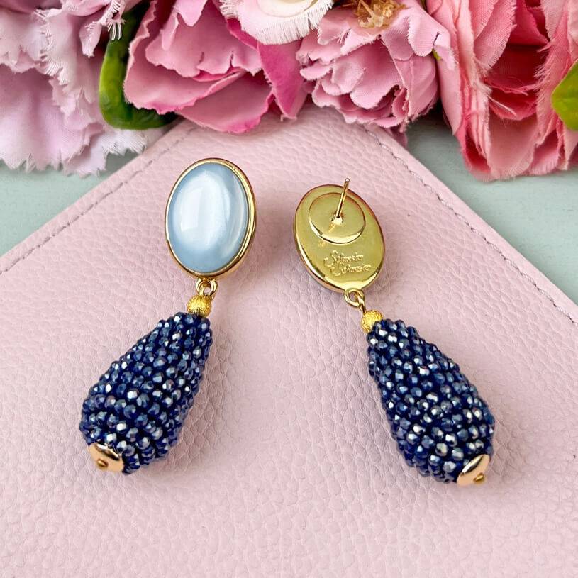 SchwesterSchwester Hellblaue Ohrringe mit glitzerndem dunkelblauen Tropfen von AmuseToi Tägliche Deals