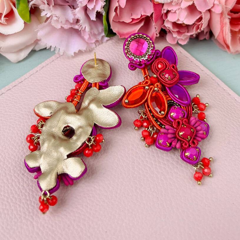 SchwesterSchwester Große Soutache-Ohrringe in Pink, Orange und Violett Discount Store für neue Produkte