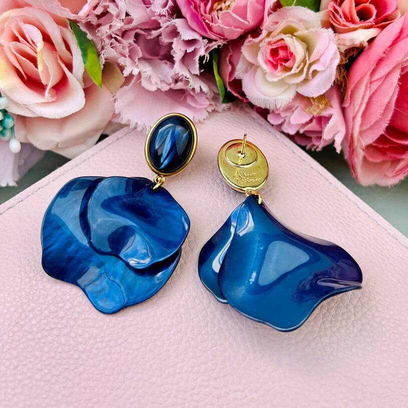 SchwesterSchwester Dunkelblaue Ohrringe mit Blütenblättern Schlussverkauf