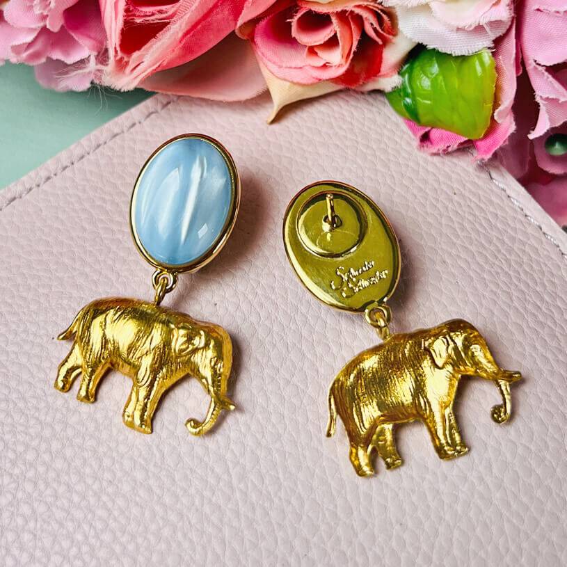 SchwesterSchwester Ohrstecker in Hellblau mit vergoldetem Elefant Online Shopping