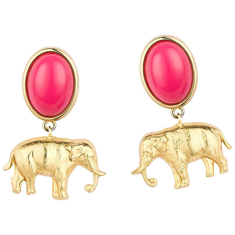 SchwesterSchwester Ohrstecker in Pink mit vergoldetem Elefant von AmuseToi Exklusivangebot