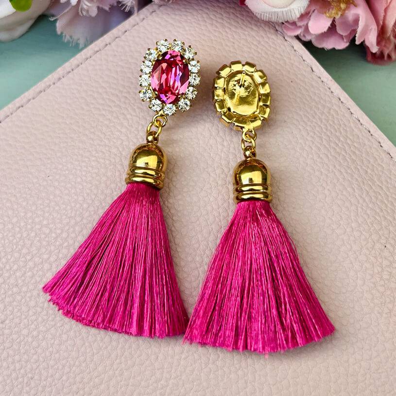 SchwesterSchwester Edel funkelnde Ohrstecker in Pink mit Quaste Saisonschlussverkauf
