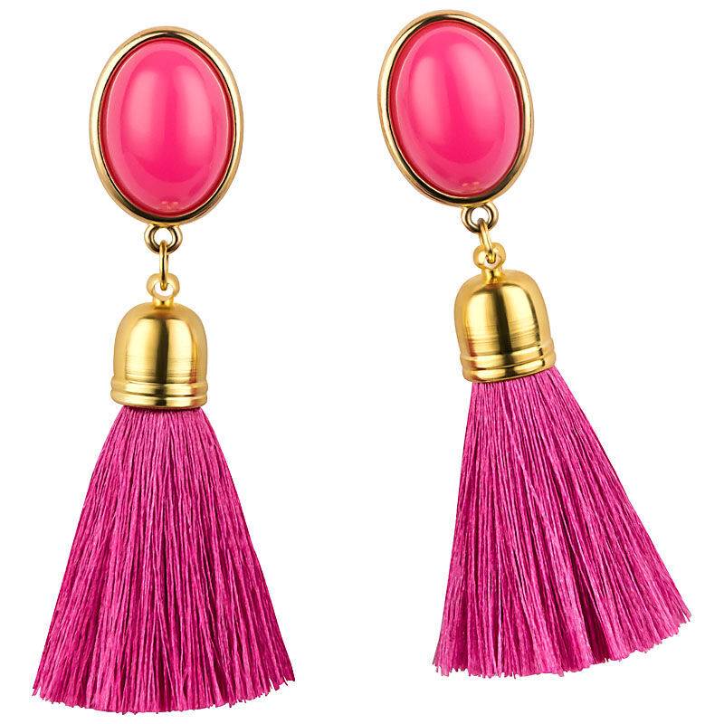 SchwesterSchwester Quasten Ohrringe als Ohrstecker in Pink mit pinkfarbener Quaste von AmuseToi Weihnachtsangebot