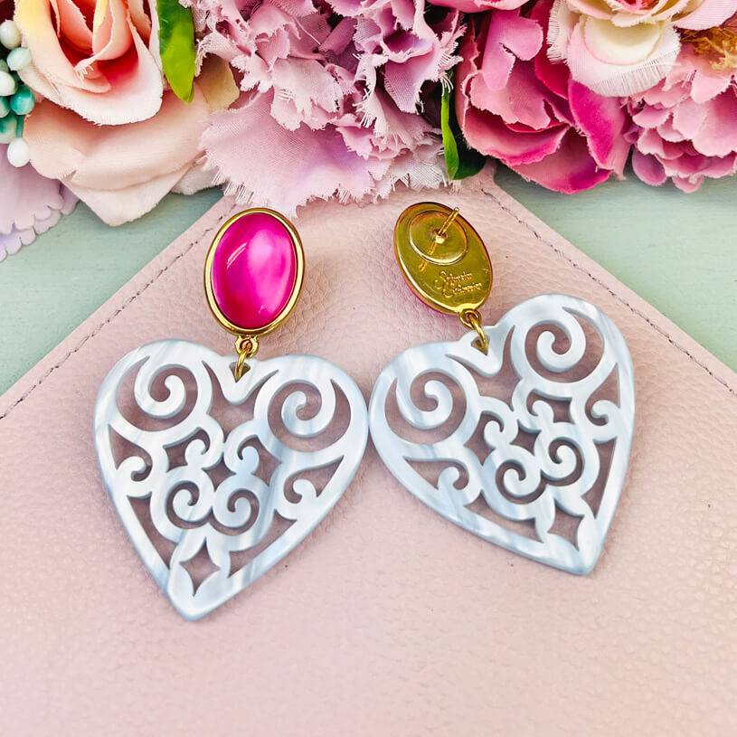 SchwesterSchwester Schöne Herz-Ohrringe mit pinken Ohrsteckern und Herz-Ornamenten in Hellblau Saisonale Angebote